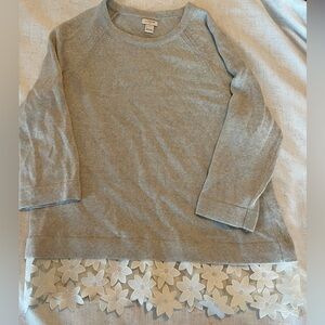 J.Crew Gray Sweater W/Lace Floral Hem
